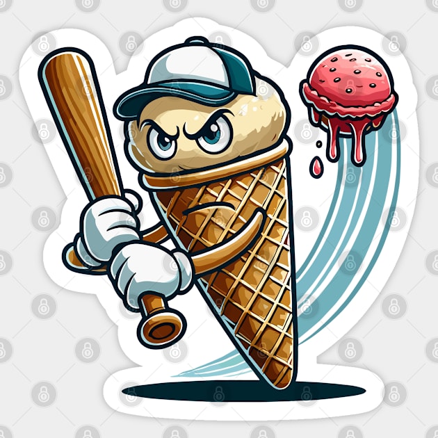 Funny Baseball Ice Cream Cone Sticker by JessArty